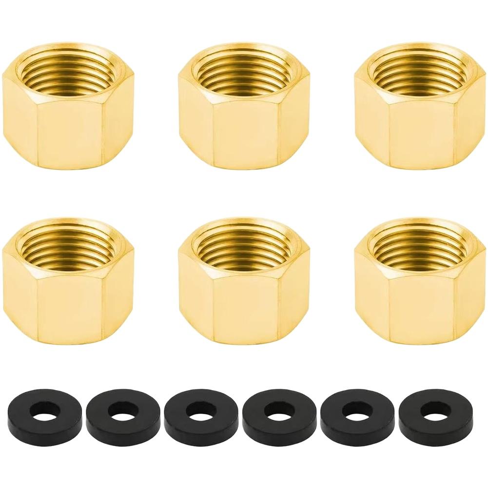 6 Pieces Brass Pipe Cap Hexagonal Threaded Fittings for Garden Hose and Plumbing Pipes 1 2 3 8 3 4 Inch Compatible