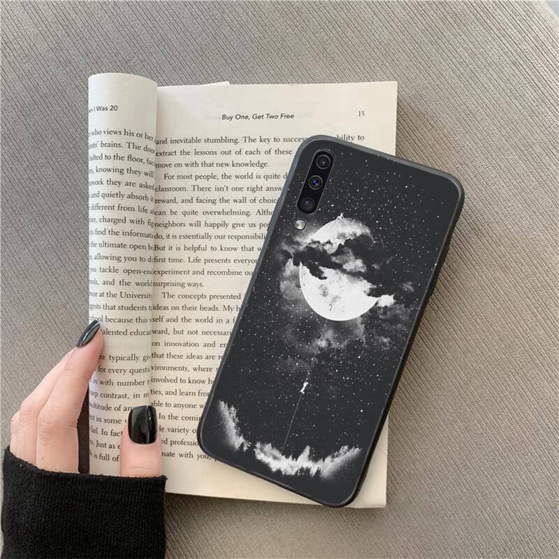Black With White Moon Stars Space Astronaut Phone Case For Samsung Galaxy A7 A50 51 A70 80 A40 A20 A30 A8 A6 A8 Plus A9 A71
