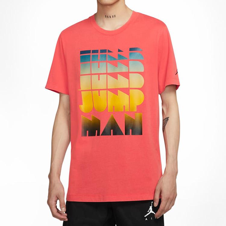 Jordan Gradient Letter Print Washed Crew Neck Short Sleeve T-Shirt Men Tops Red CN3108-631