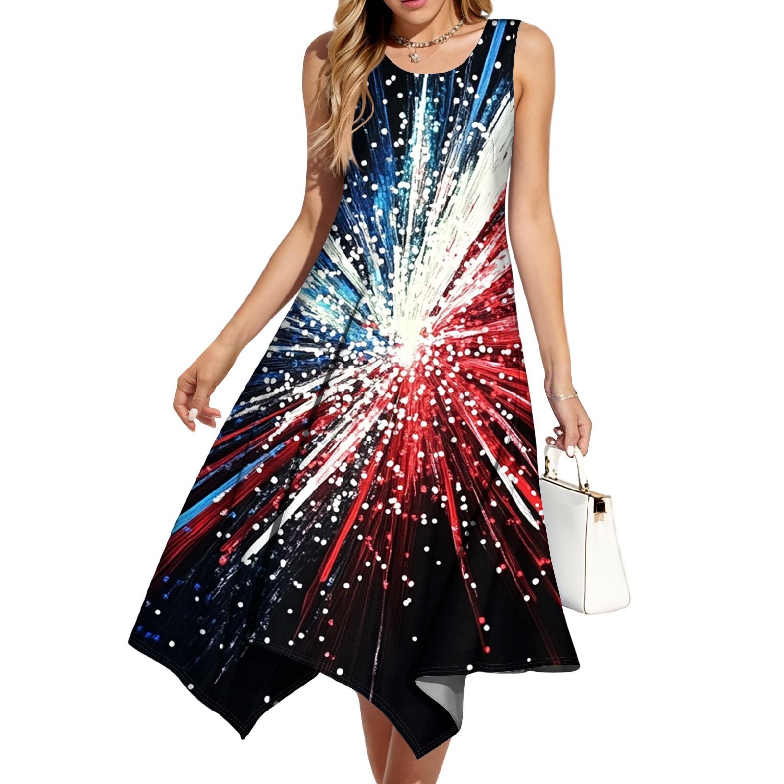 

Женское повседневное модное платье миди без рукавов с круглым вырезом и нерегулярным подолом XL