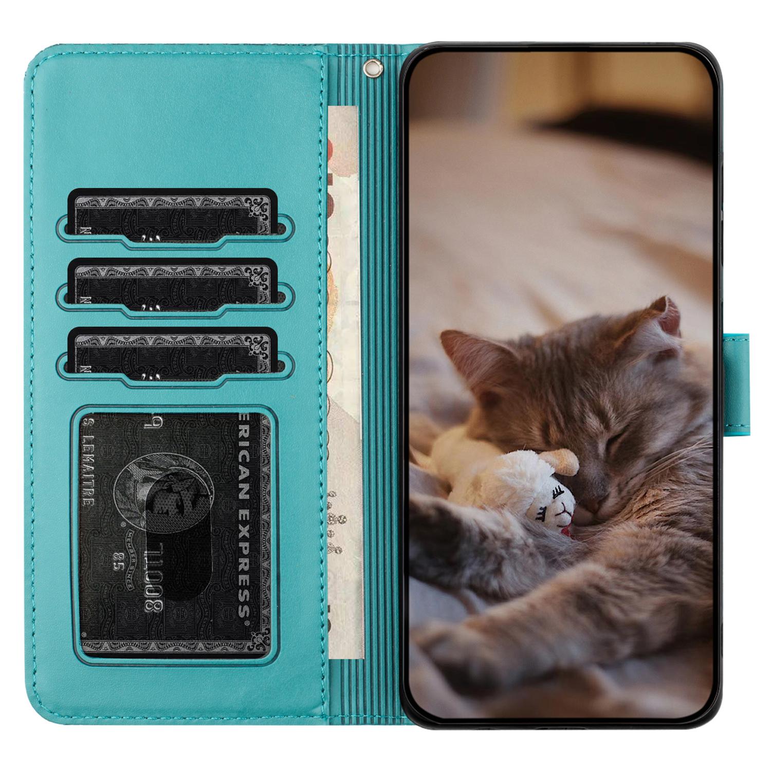 

For iPhone 16e Wallet Case PU Leather Wall Cats Pattern Phone Cover Brown