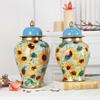 Ceramic General's Jar Sunflower Graffiti Handmade Ginger Jar Sealed Storage Tank Flower Vase Vintage Porcelain Bottle