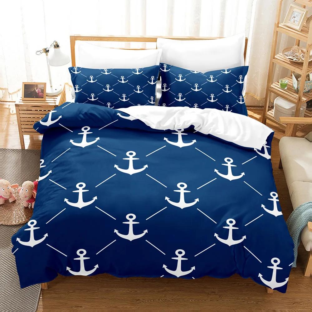 Anchor 3d Bedding Set Ocean Style Quilt Cover E xtra large double bed Duvet Cover With Pillowcase For Kids Boy Queen King Size