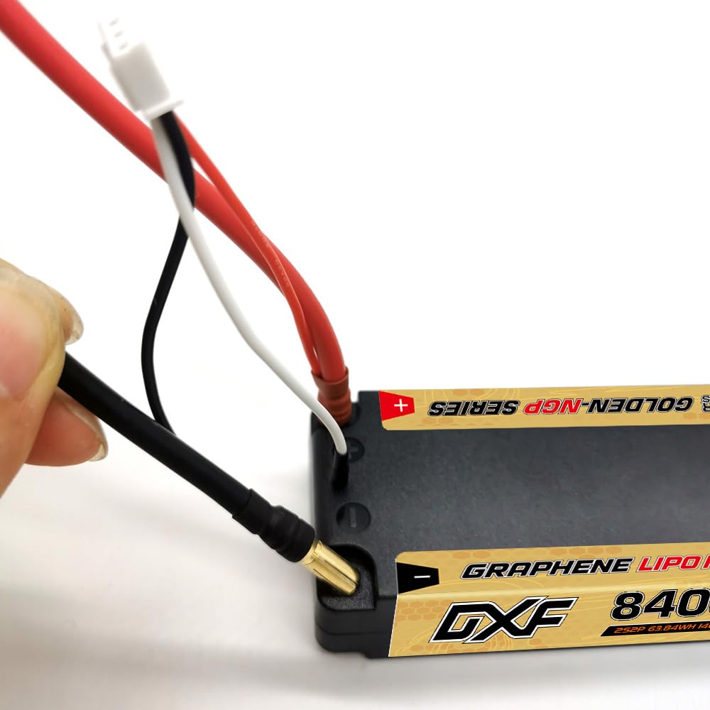 Unleash the power of DXF DXF 2-Piece 2S 7.6V 8400mAh 140C 5mm LCG Hard Cable LiPo Battery for RC Cars. Includes 5mm bullets. High-performance lithium