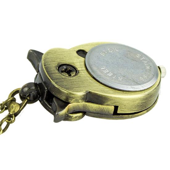 Retro Owl Shape Pendant Analog Pocket Watch Chain Necklace Unisex Jewelry Gift