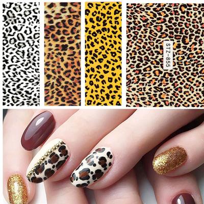 5 fogli adesivi per unghie con trasferimento d'acqua decalcomanie con stampa leopardata filigrana animale involucri polacchi consigli decorazioni per nail art STZ846