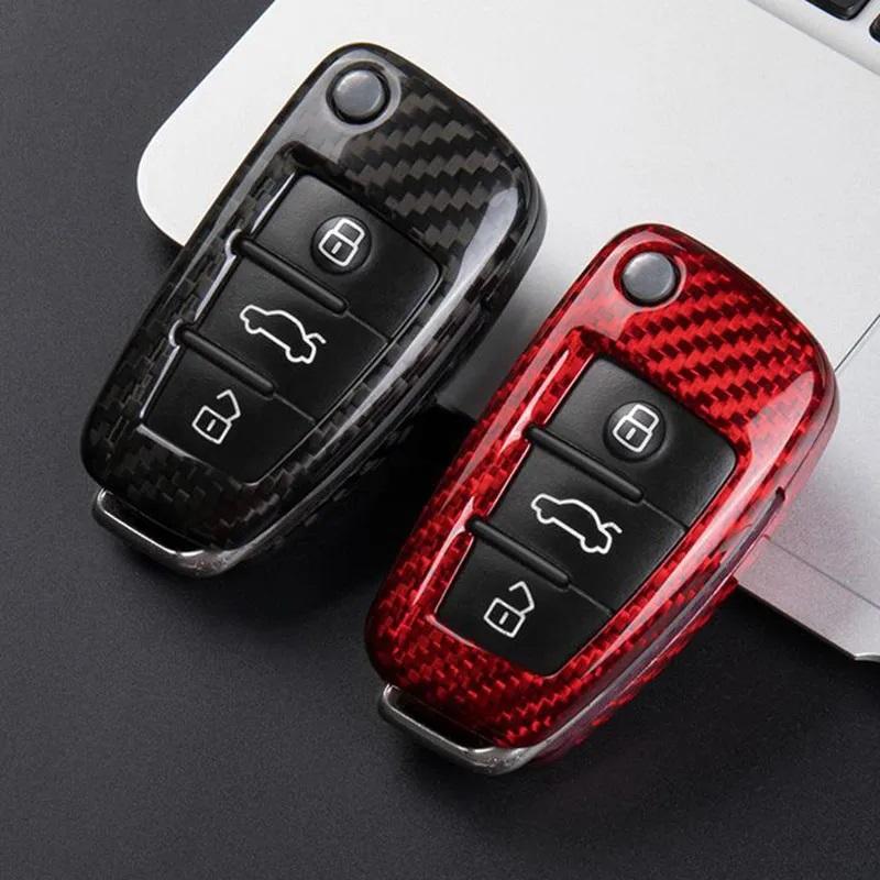 Breloczek do kluczy samochodowych A3 8p 8l A4 B6 B7 A1 A6 C5 C6 C7 C8 4f A7 S3 8v A5 B9 Tt Mk2 Q7 RS Q5 Q8 Pokrowiec Obudowa z włókna węglowego na kluczyk samochodowy