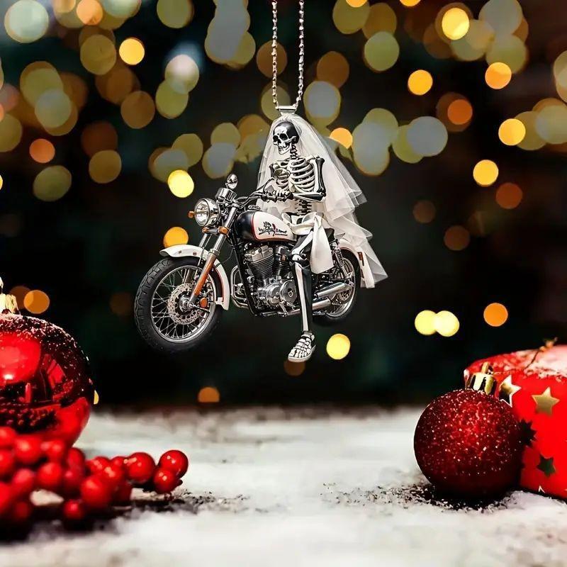 Halloween 2d Acrylic Motorcycle Skeleton Bride Festive Decoration For Interior Car