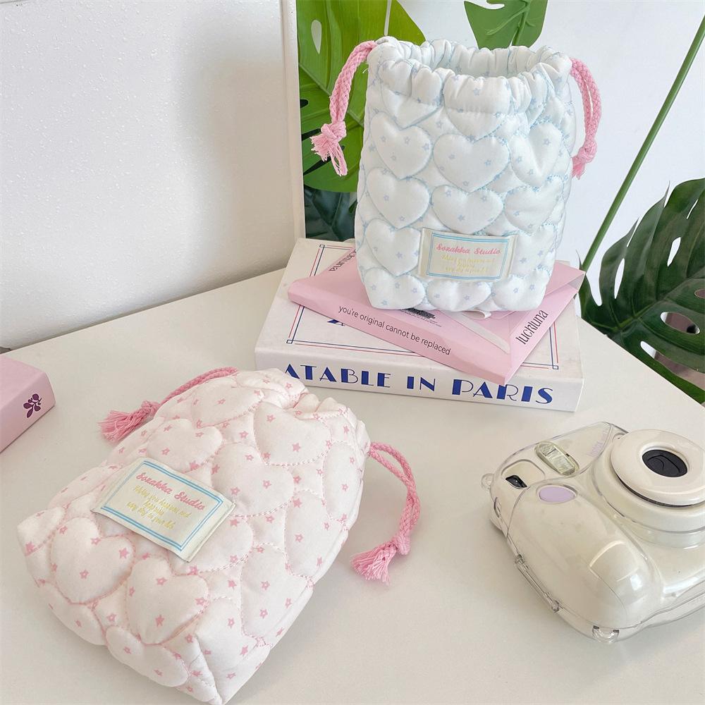 Starry Quilted Drawstring Pouch Camera Storage Bag Portable Soft Purse Organizer for Polaroid and Makeup KTB