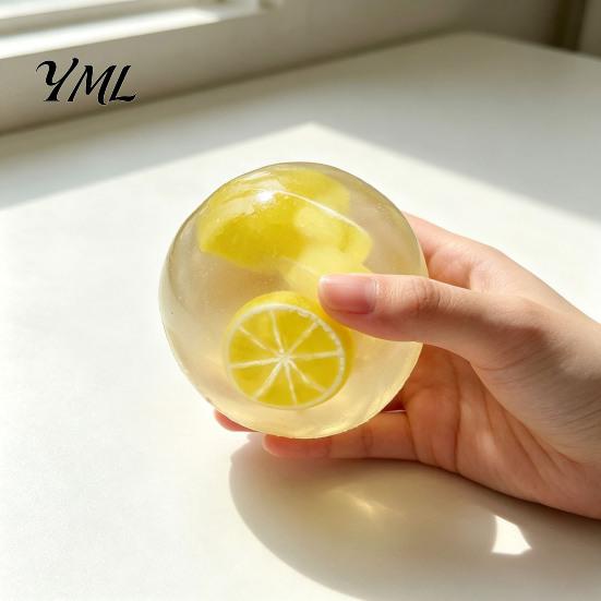 Stress Relief Ball Toys Shapeable Pearlescent Fidget Toy, Anxiety Clear Squeeze Fake Fruit Inside Toy for Kids Adults Stretchy