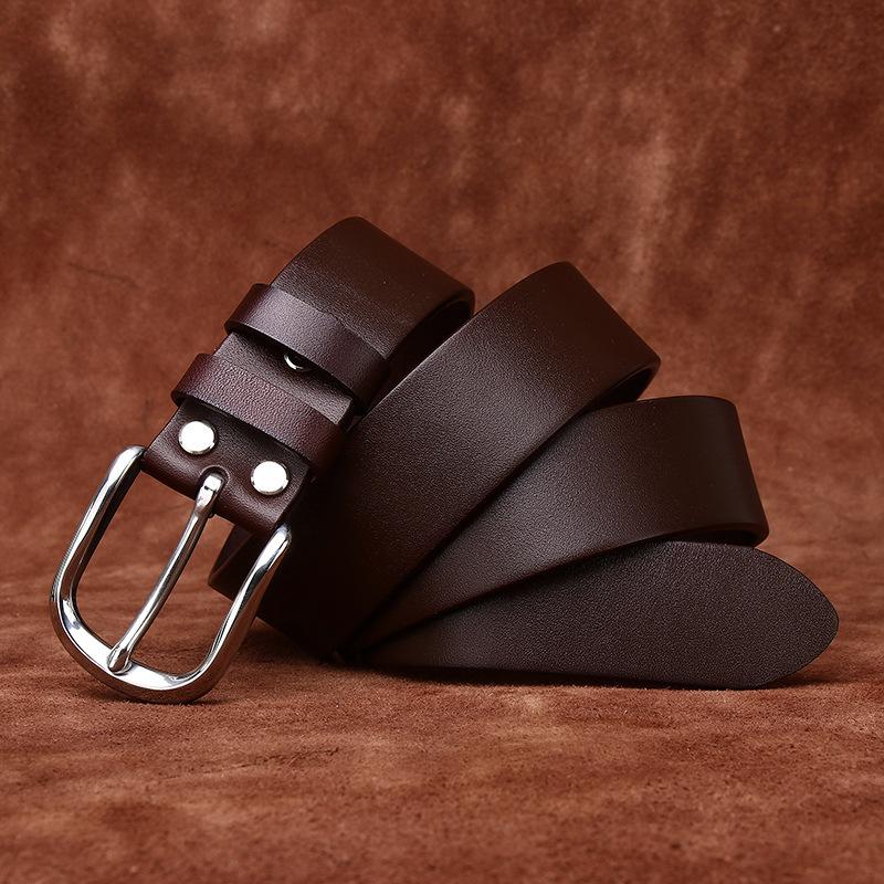 

Ремень мужской деловой с пряжкой из нержавеющей стали с красителем, натуральная кожа крупного рогатого скота, стильный, простой и универсальный, деловой ремень для брюк для мужчин 130cm