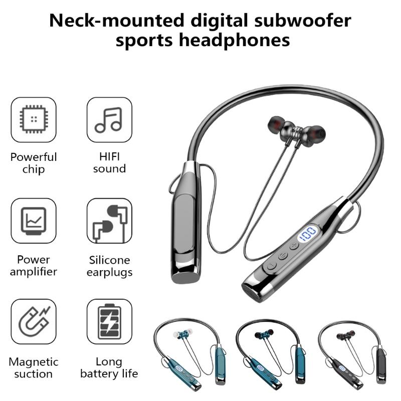 Bluetooth-compatible 5.3 Sports Headphones with LED Display Noise Cancelling Mic,Comfortable Magnetic Neckband Headphone