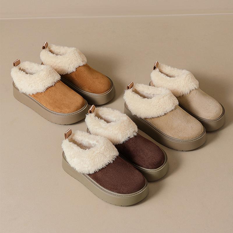 Winter Fur Shoes Women Snow Boots Warm Plush Flat Non-slip Fashion Brand Ladies Ankle Boots Thick Sole 3cm Plus Size 42