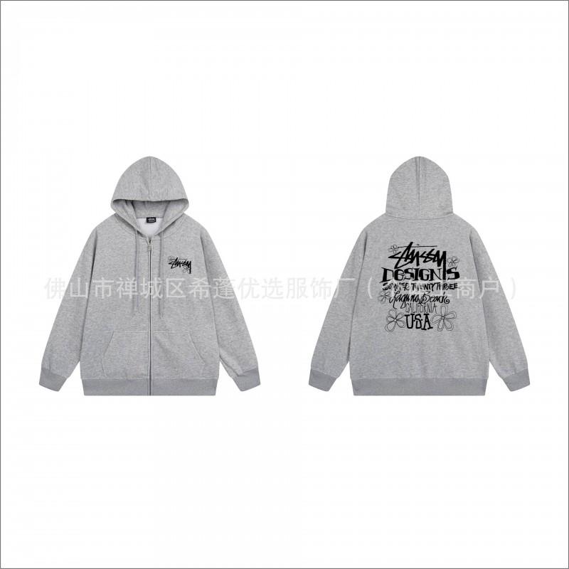 Hooded Zip-Up Sweatshirt Men Women Letter Print Loose Fit Casual Streetwear