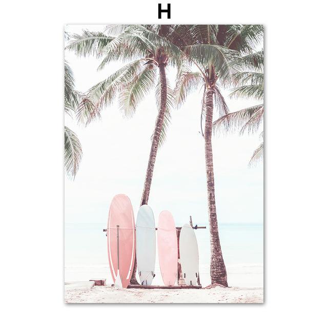 Girl Coconut Tree Van Surfboard Flamingo Wall Art Canvas Painting Nordic Posters And Prints Wall Pictures For Living Room Decor