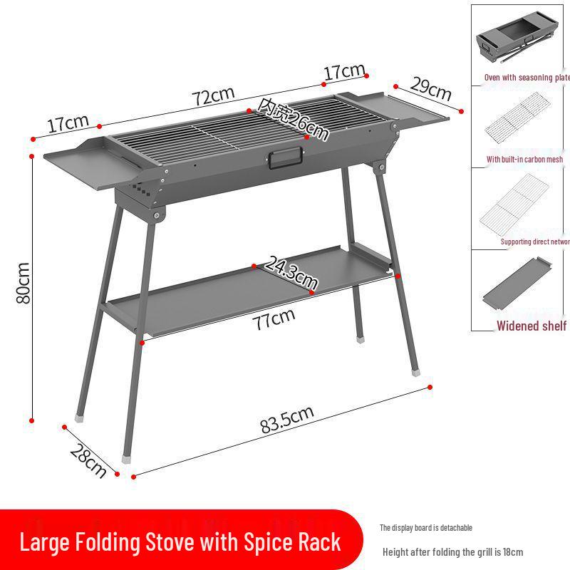 Tragbares faltbares Grillset: Verdickter Holzkohlerost für Picknicks im Freien