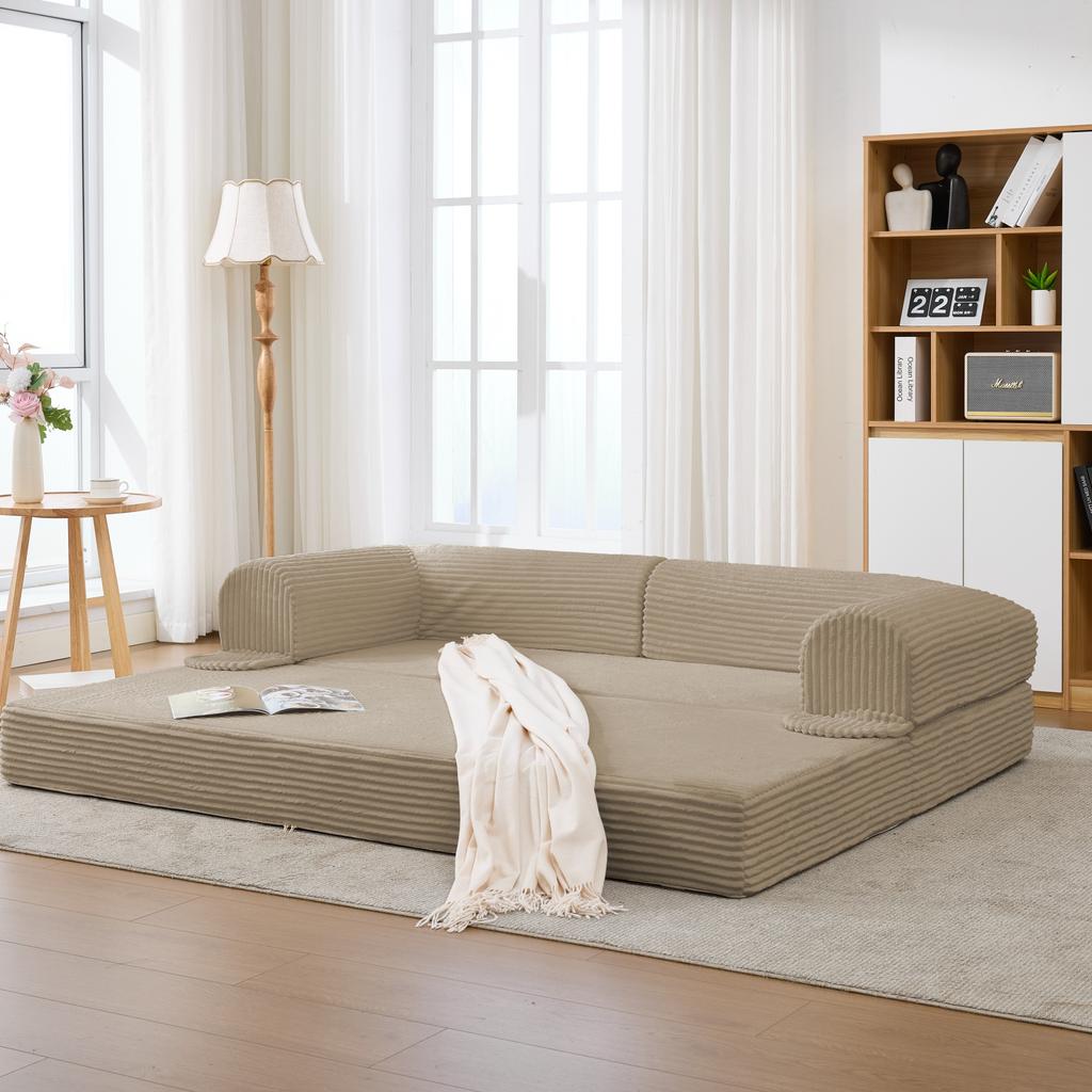 Sofá-Cama de 2 Lugares Feito de Tecido Macio de Veludo Cotelê, Sofá-Cama de Chão Conversível, Sofá Futon Economizador de Espaço para Sala de Estar, Apartamento e Quarto de Hóspedes