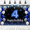 2D Happy Birthday Backdrop Black Blue Balloon Customized Age Kids Adults 18th 20th 30th 40th Birthday Decorations Party Supplies