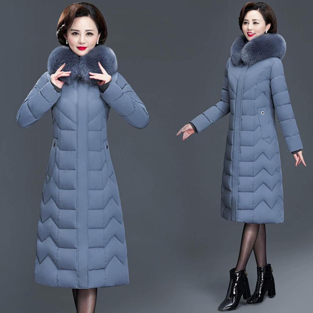 Women's Korean-Style Mid-Length Slimming Plus Size Fur Collar Cotton Jacket