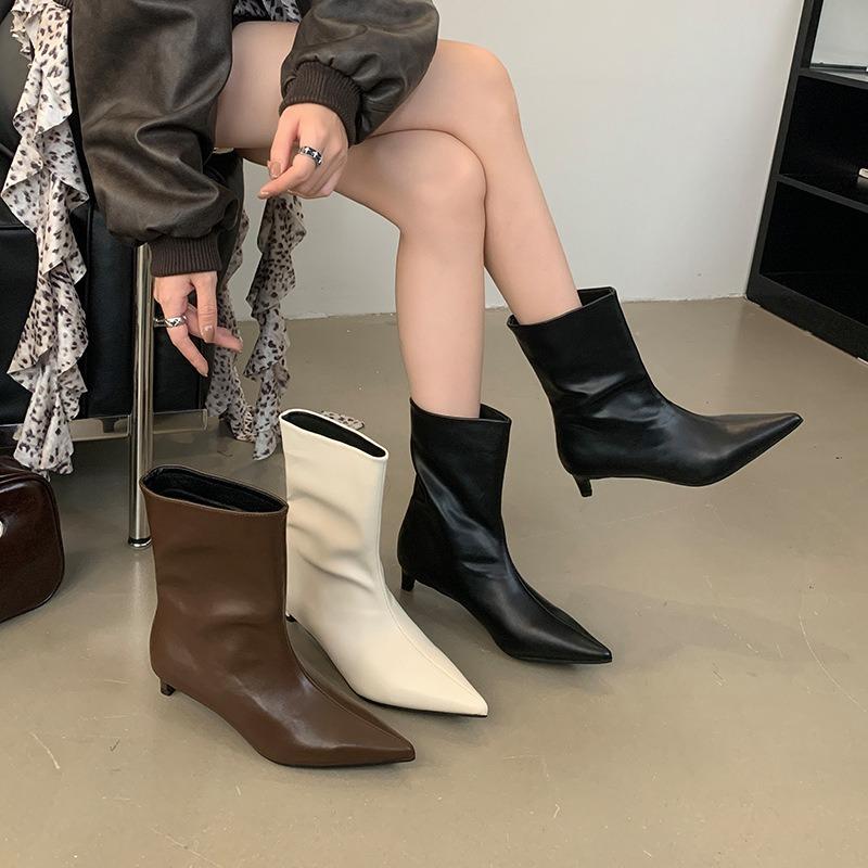 Mode Luxus Damenstiefel Designer High Heels Herbst Vintage Spitzzehen Stiefeletten für Damen Mode Vielseitige Stiefel Zapatos De Mujer