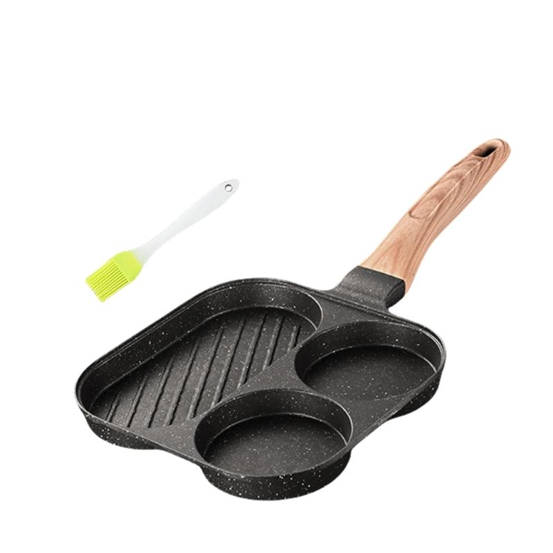 Multifunctional Eggs Frying Pans Nonstick 3 Sections Skillets for Breakfast Heat Resistant Handle Omelette Cooking Pans