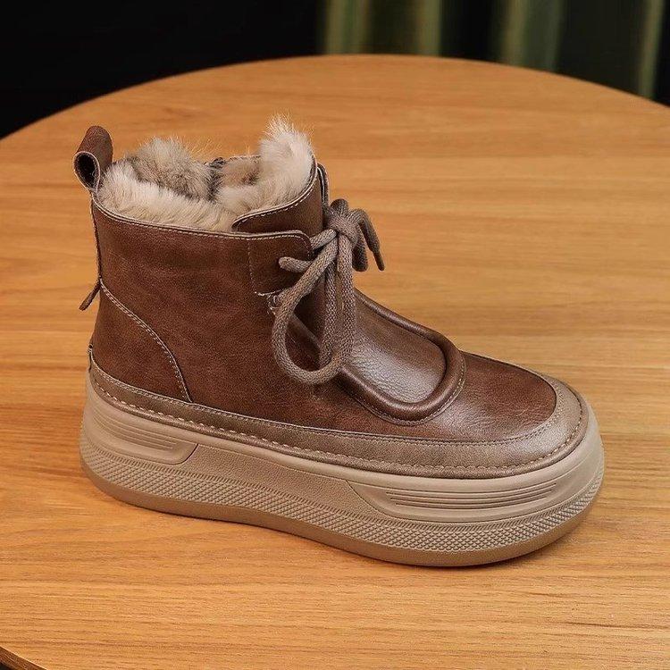 Autumn and winter 2025 versatile platform short boots velvet cotton shoes non-slip heightening snow boots women's warm mother snow boots
