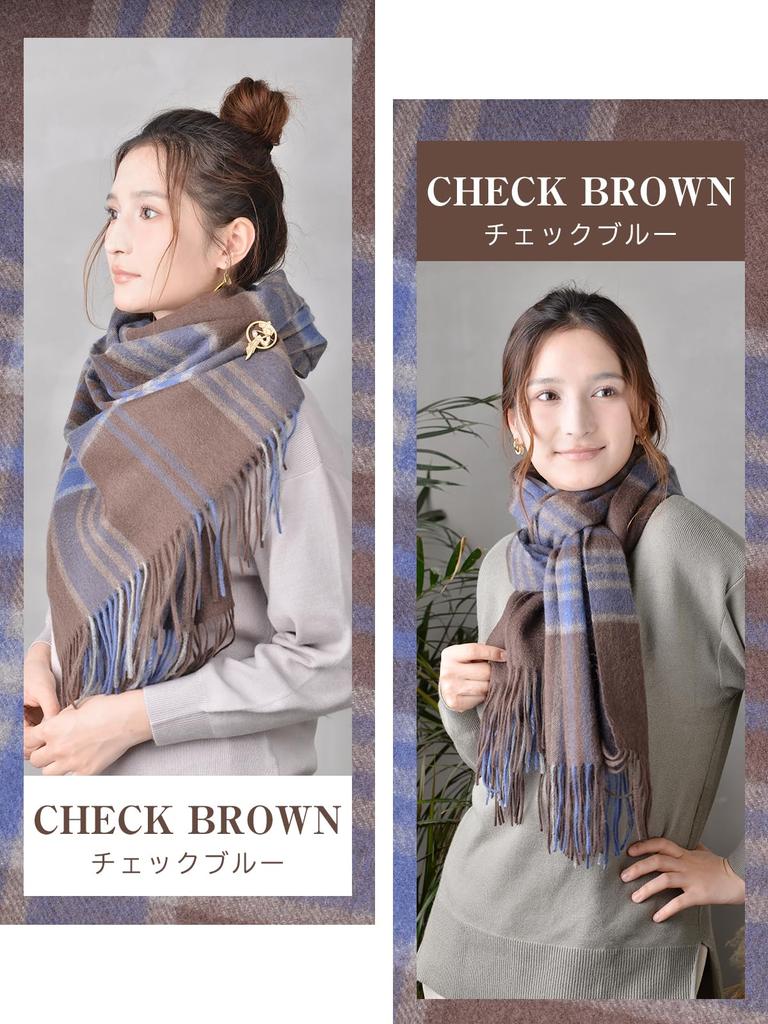 WEISHY Cashmere Christmas Birthday 200cm X 60cm Women's 100% Scarf, Large, Fluffy, White, Plaid, Plaid, Autumn/Winter Gift, Gift, Gift, (Checked