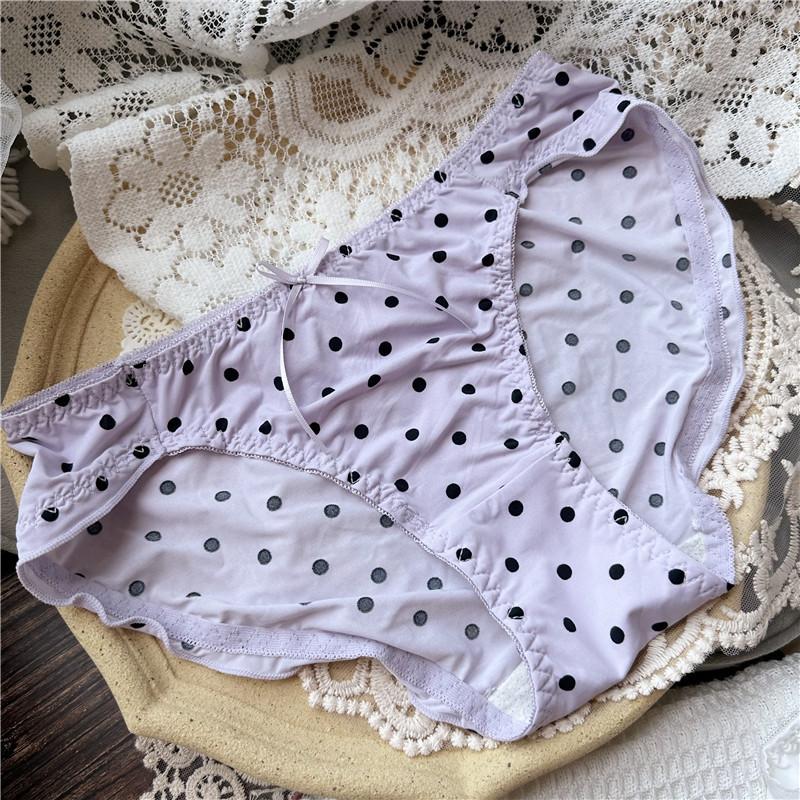 Women Cute Cartoon Ice Silk Screen Flower Sweet Plaid Polka Dots Flanged Low-rise Women's Panties