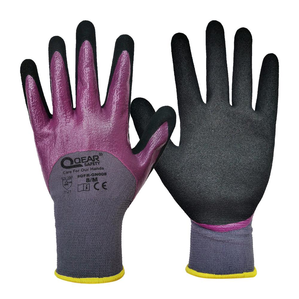 

QearSafety Нитриловые резиновые перчатки с покрытием на костяшках пальцев, устойчивые к маслу/жиру, износостойкие, противоскользящие S