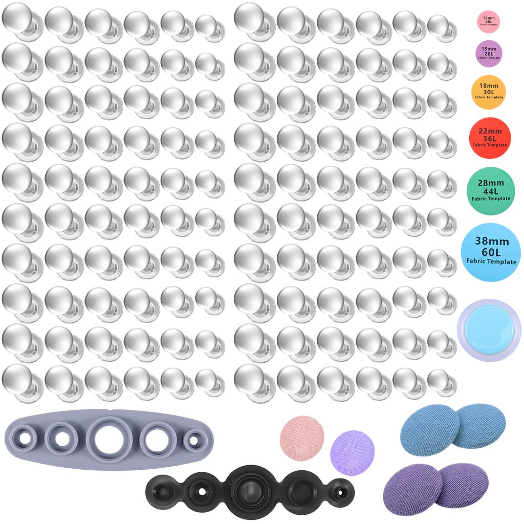 100/120 Pcs Cover Button Kit  5 in 1 Button Tool Aluminum Alloy Button Craft Kit with Tool 6 Size DIY Fabric Cloth Cover Buttons