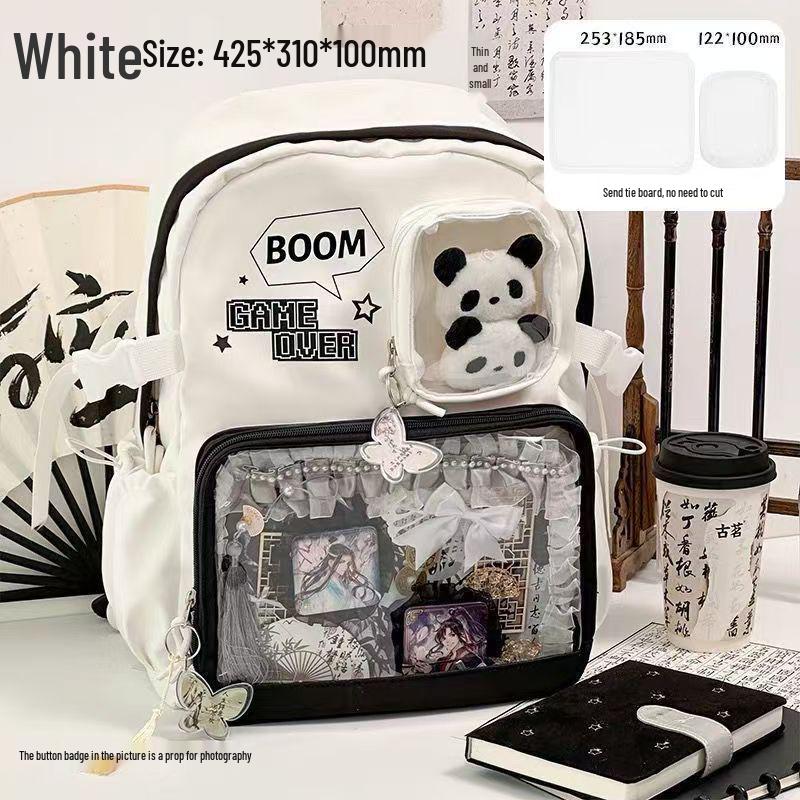 Großes Kapazitäts-Anime-Ita-Rucksack für Mittelschüler - Transparentes Knopfdesign