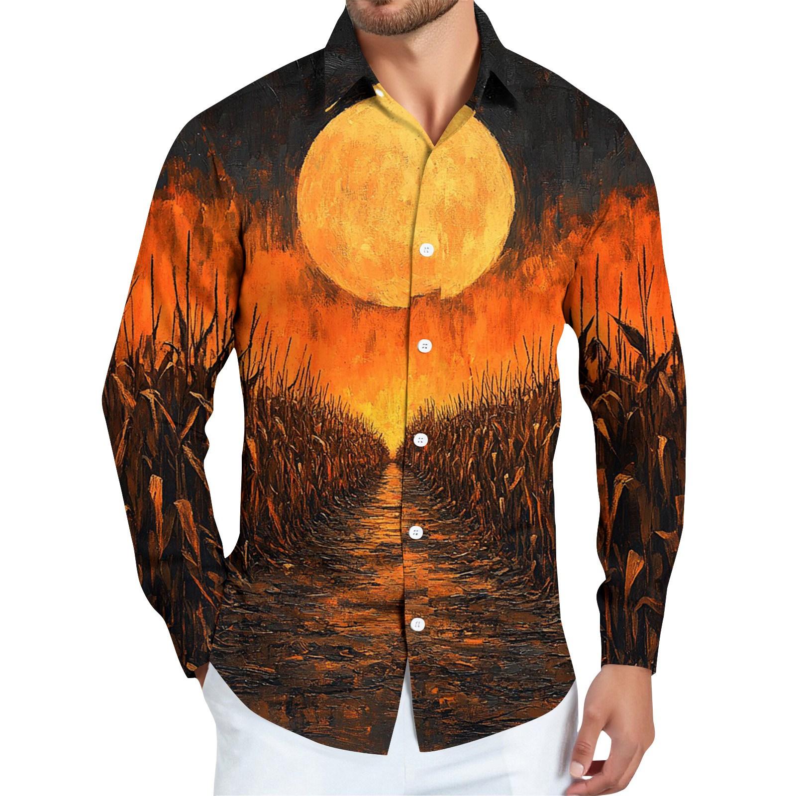 

Мужская рубашка с длинным рукавом на пуговицах с принтом на Хэллоуин L