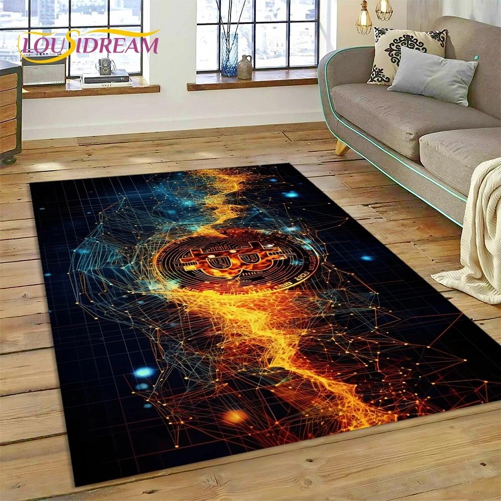 Bitcoin 3D Virtual Currency NFT Area Rug Carpet for Bedroom Living Room Home Sofa Decoration,Children Game Large Decor Floor Mat