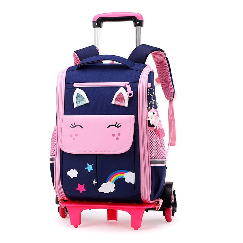 School Trolley Backpack 14 Inch Trolley Backpacks with 6 Wheels for Girls Detachable Elementary Wheeled Backpack for School