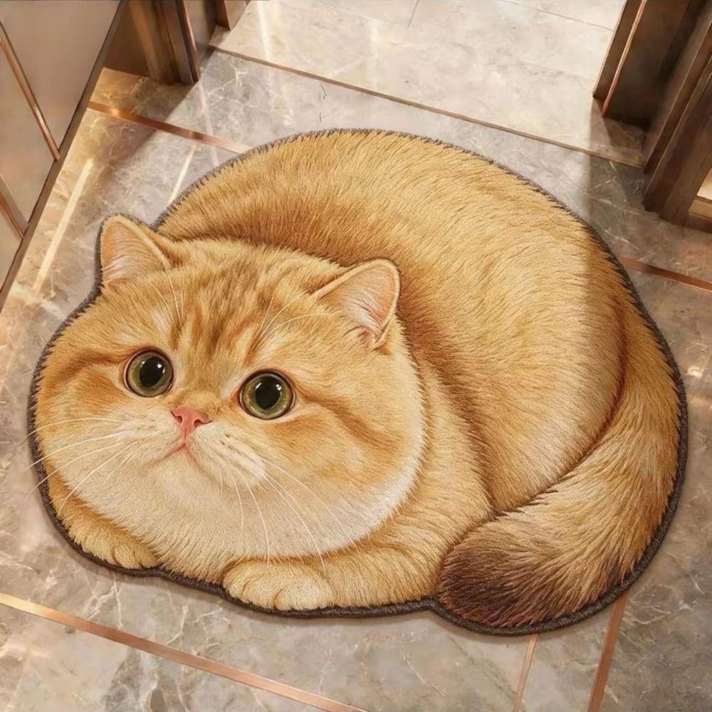 Realistic 3D Cat Floor Mat 45×60CM Bedroom Door Rug Cute Bathroom Carpet Home Decor