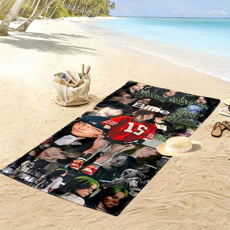 Billie Eilish Custom Name Print Beach Towel, Large Soft Quick Dry Towel for Beach Camping Swimming