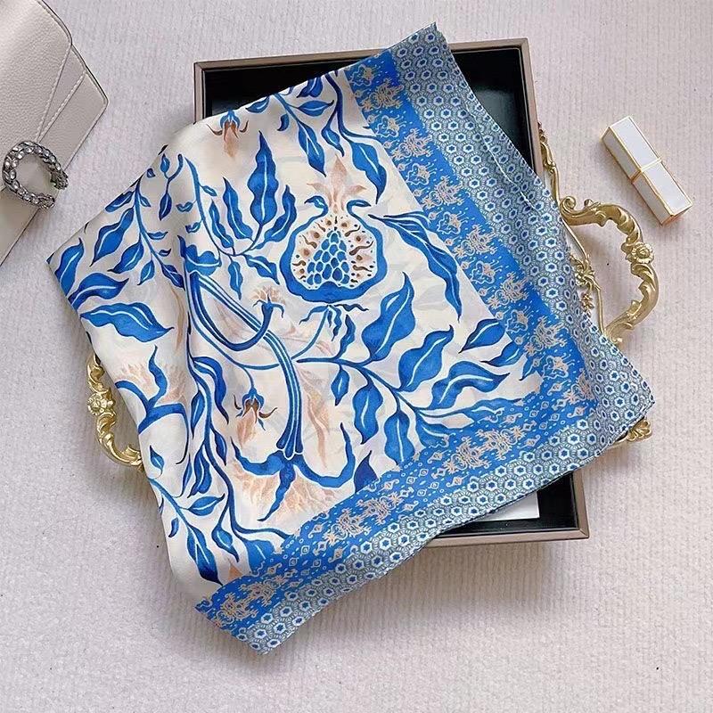 

1 шт. 70 см цветочный гранатовый шелковый шарф для женщин имитация шелка светло-голубой простой универсальный головной убор одежда квадратный шарф