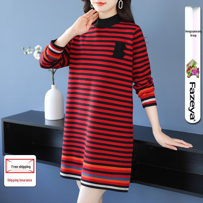 

Hengyuanxiang Облегающее полосатое вязаное шерстяное платье - Миди Длина Зимнее нижнее белье Large 110 чёрный