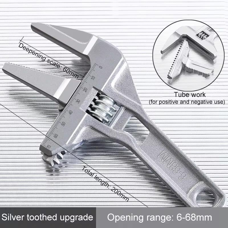 Multi-Function Adjustable Wrench, Aluminum Alloy Universal Spanner, Large Open Repair Tool for Water Pipe & Bathroom