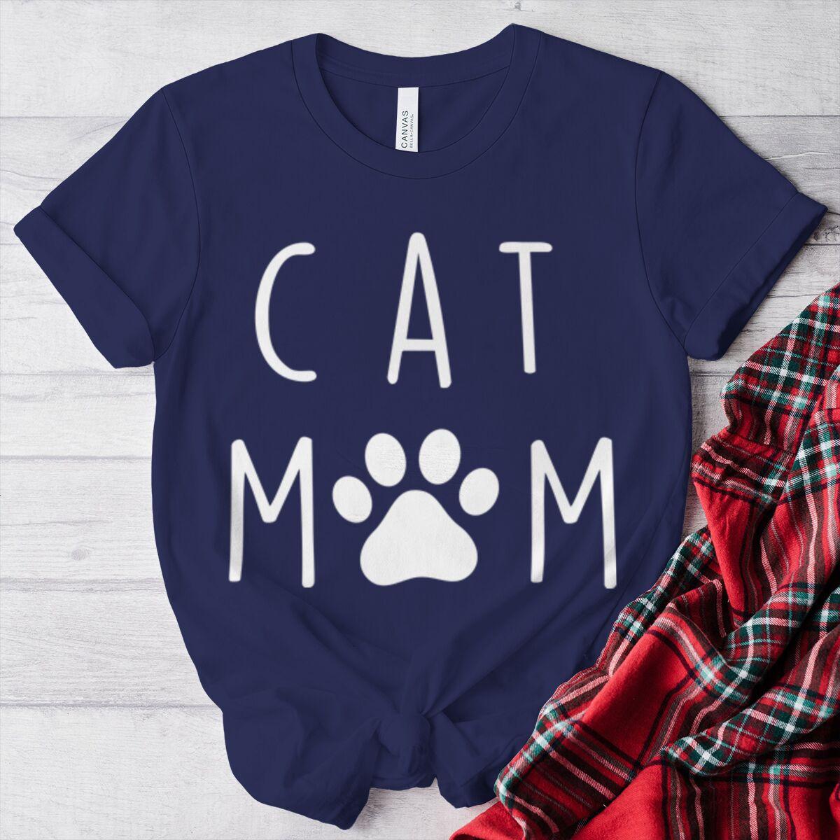 

Cat Mom Fun Paw Print T Shirt for Women Summer Short Sleeve Crewneck Casual Mother s Day Top Fashion Animal Cat Lover Female Tee 4XL