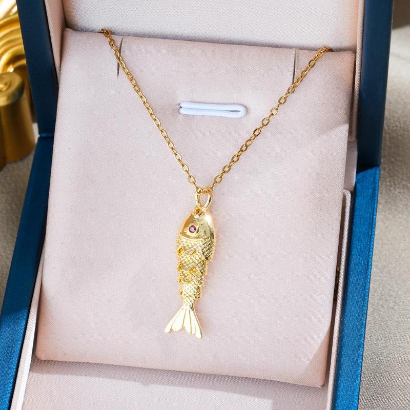 Retro Fisch Koi Personalisierte Leichter Luxus Edelstahl Anhänger Halskette Für Frauen Choker Accessoires Unisex Party Geschenk