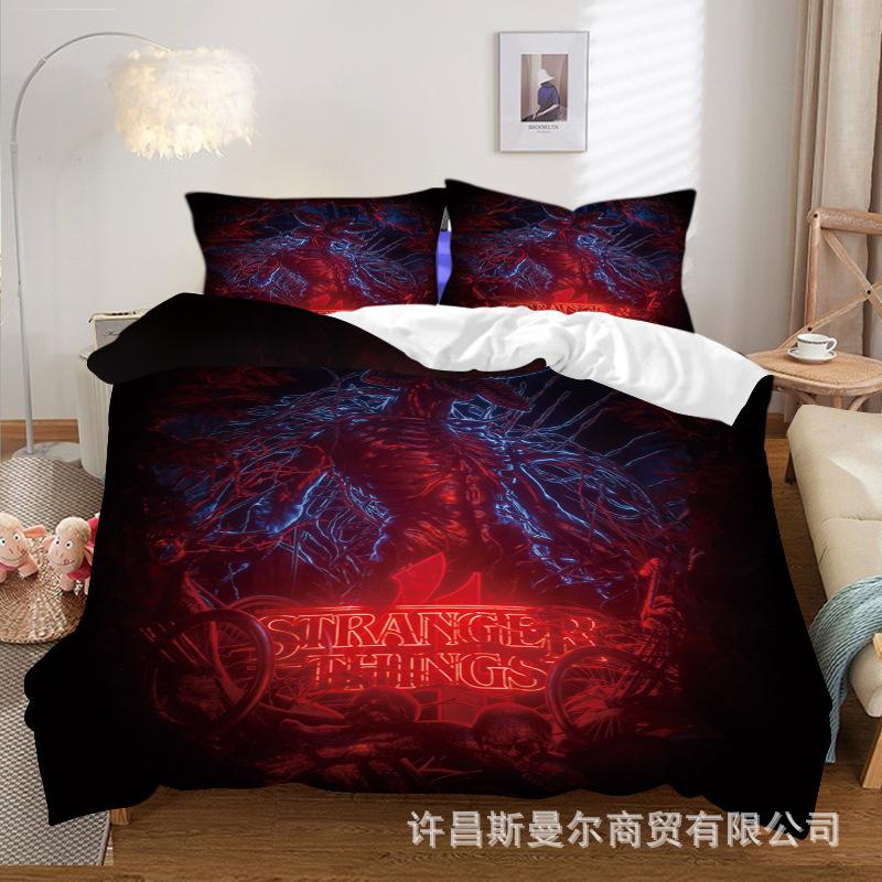 Stranger Things Series Peach Skin Velvet Bed Three-Piece Set Quilt Cover Pillowcase Can Be Made In Pictures