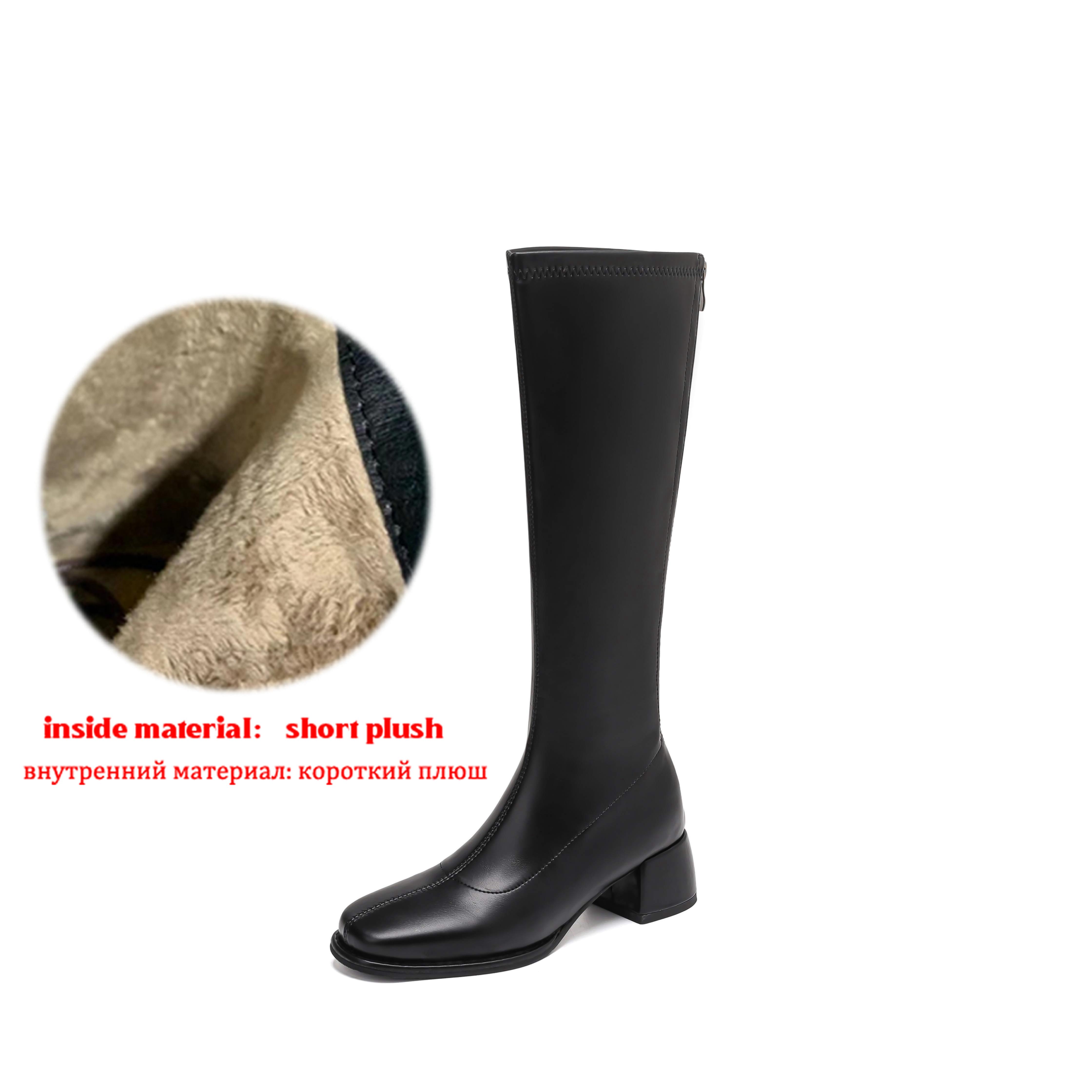 

Krazing Pot Microfiber Autumn Winter Shoes Thick Med Heels Size 43 Riding Boots Slip on Thigh High Boots 34