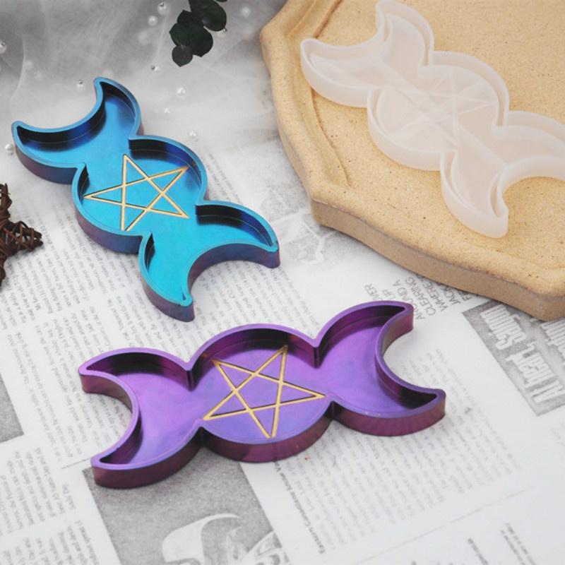 DIY Krystall Epoksy Resin Form Sol Måne Fase Boks Plate Måne Speil Silikonform