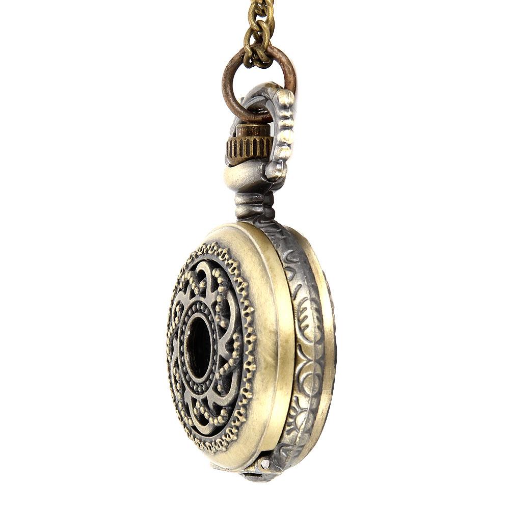 Vintage kvarts lommeur Legering hul utskåret kvarts lommeur med kjede halskjede anheng gaver til kvinner Mann
