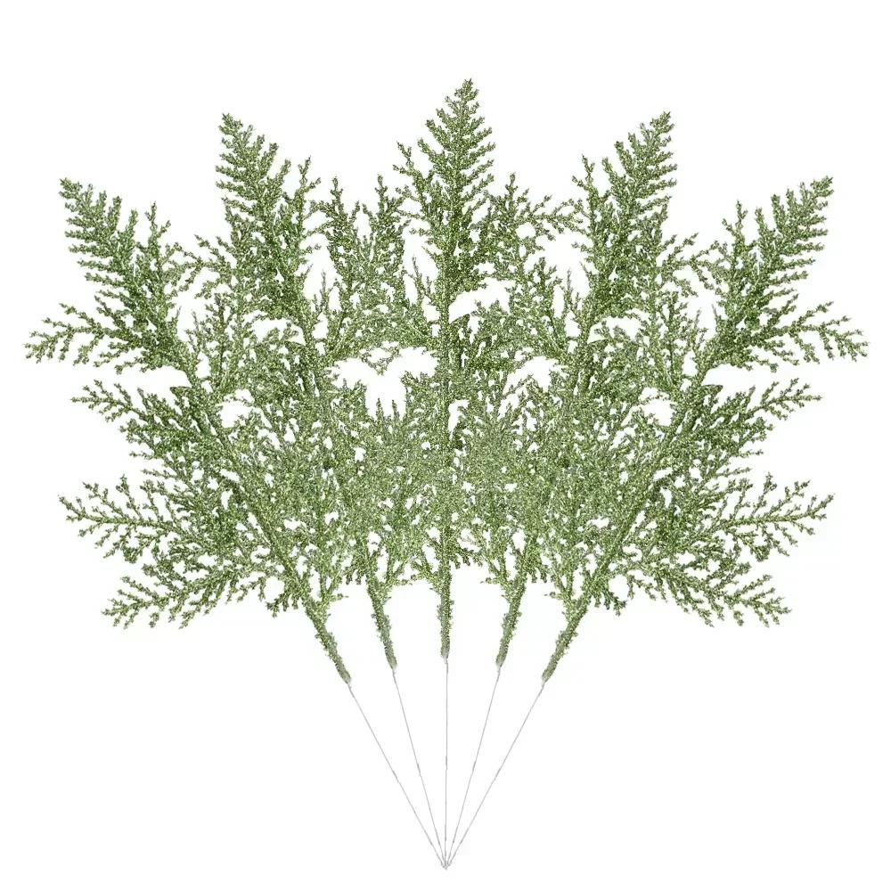 Artificial Pine Leaves Branches Christmas Gold Silver Fake Plants Glitter Garland Xmas Tree Ornament Home Room Decoration Plant