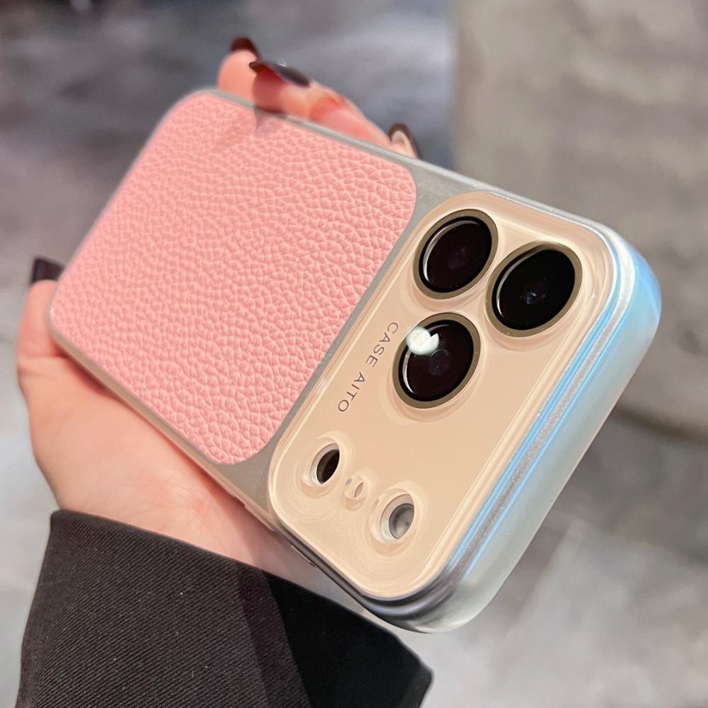 Lichee Pattern PU Leather Phone Case For For Iphone 17 16 1 14 Pro Max Hard PC Camera Large Window 17promax Cover