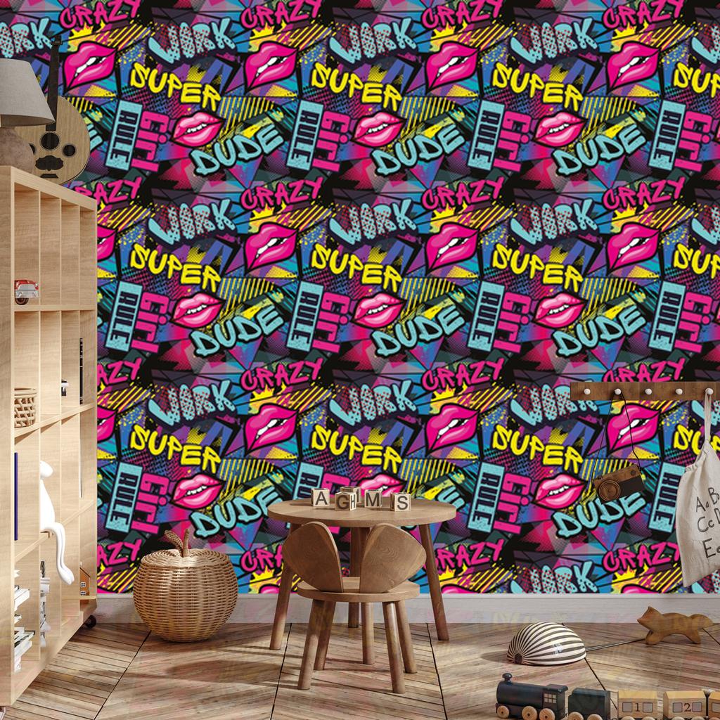 Graffiti Style Wallpaper for Living Room and Bedroom 50x1000