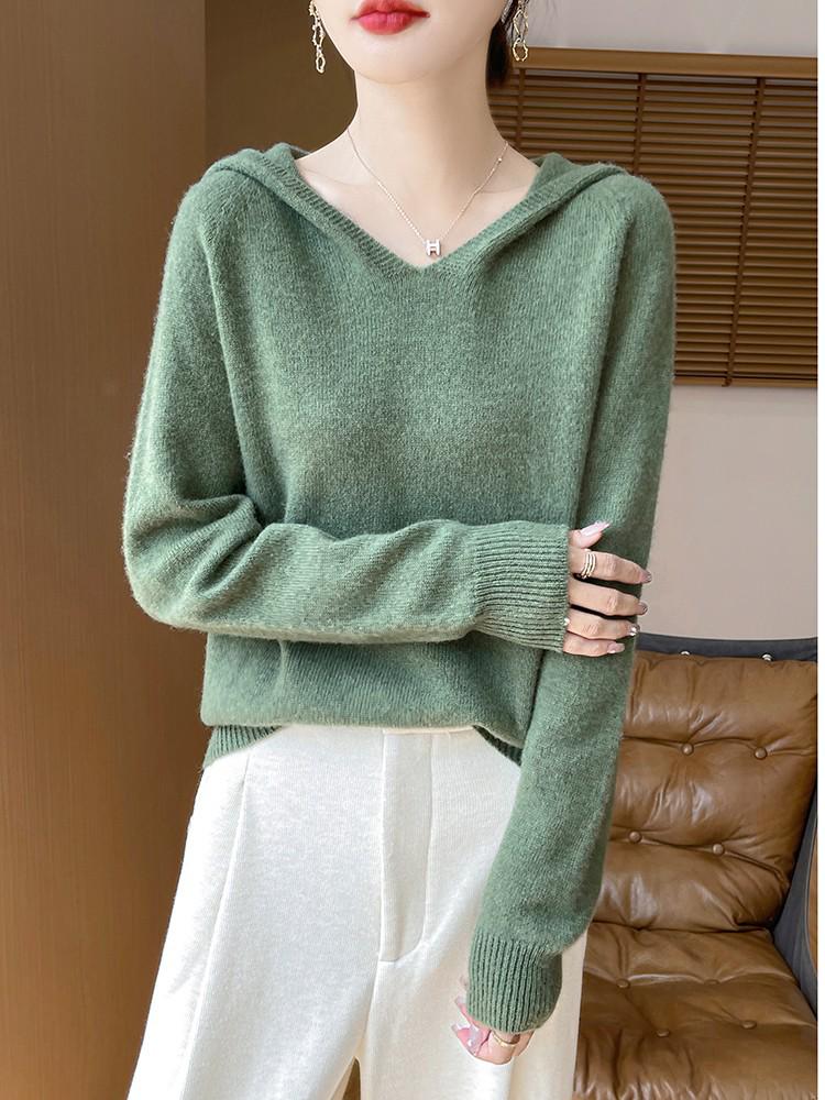 Women's Thick Versatile Wool-Cashmere Knit Hooded Pullover for Autumn/Winter