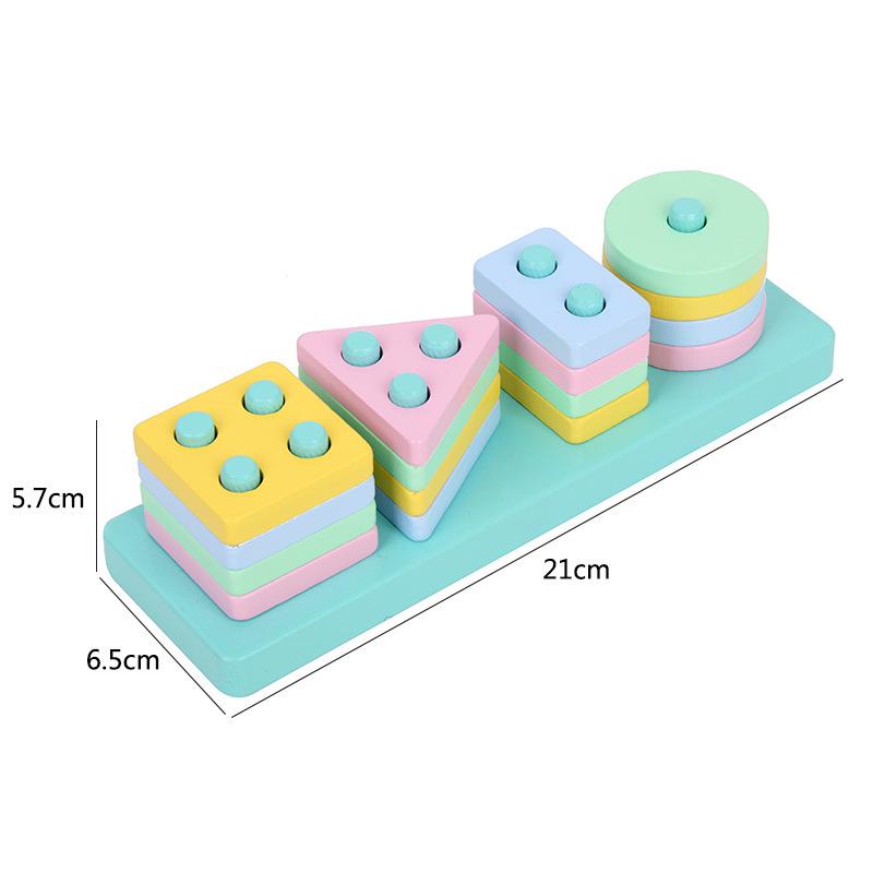 Children s Educational Wooden Stacking Blocks: Geometric Shape Matching Toy 21*6.5*5.7 cm